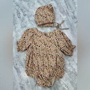 Quincy Mae Floral Bubble Romper Set in Cream, Brown, Rust